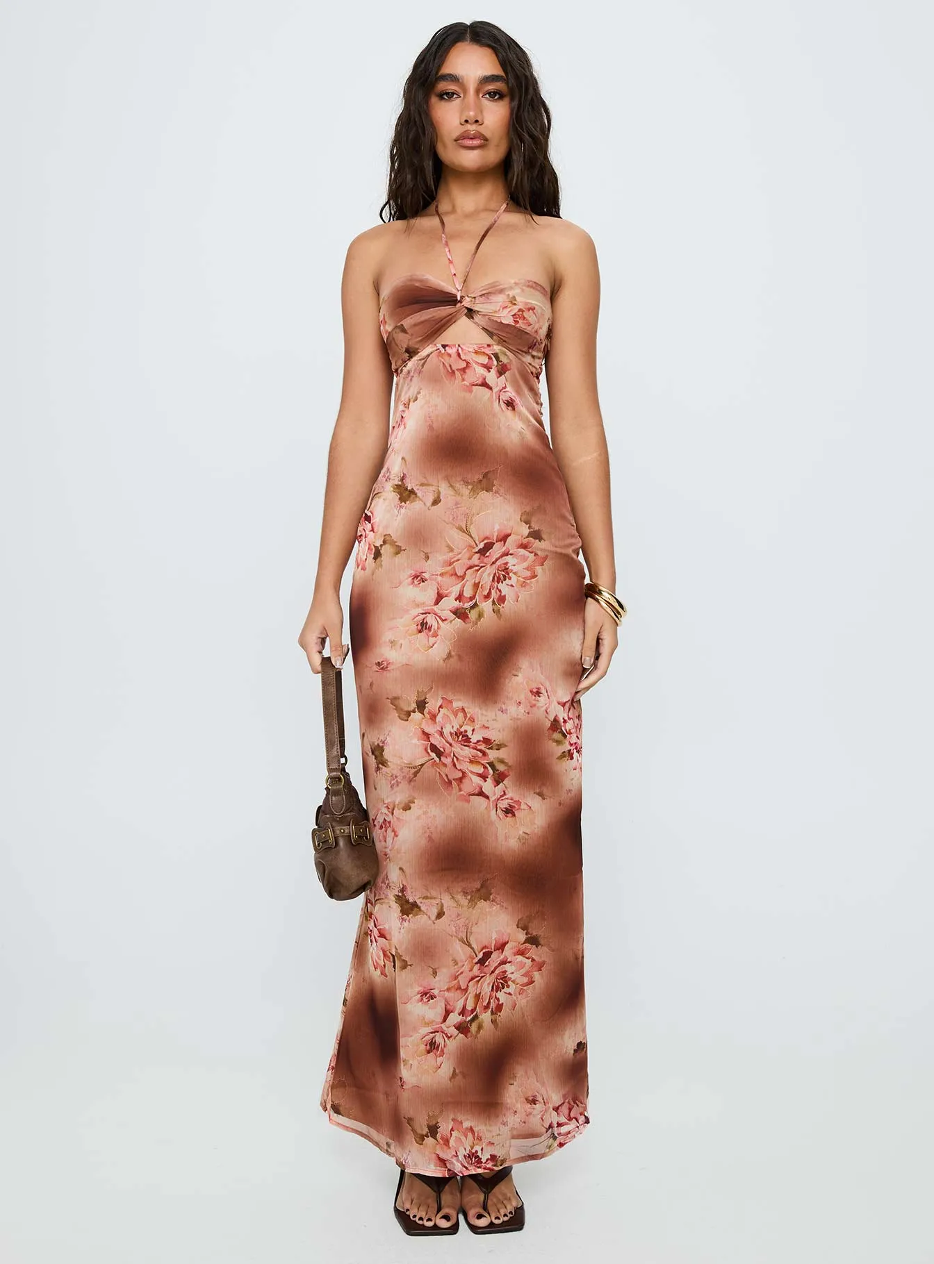 Saye Halter Twist Maxi Dress Multi Linen Drapes Coast Path