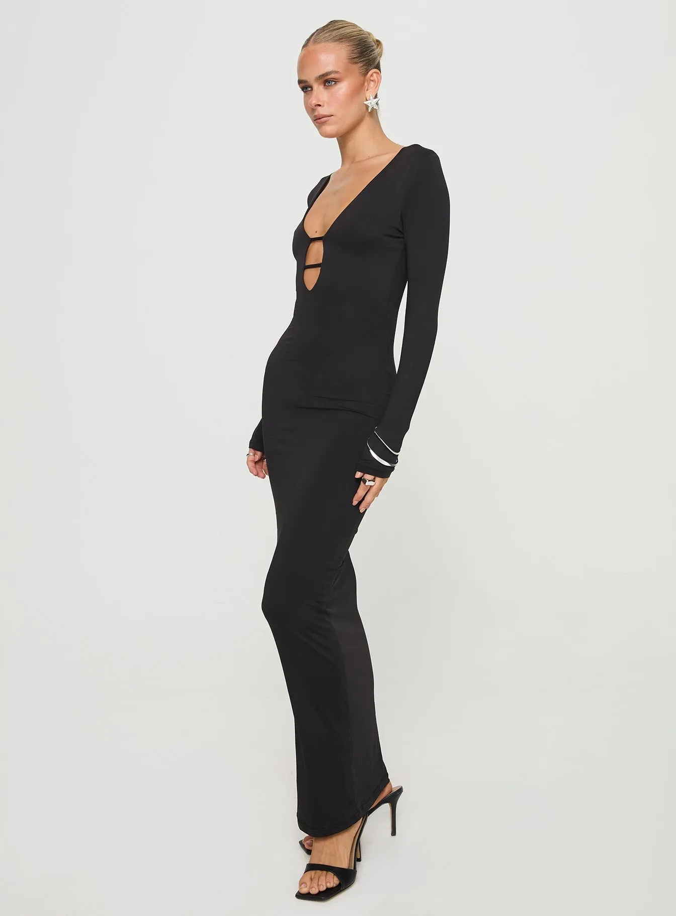 Soft Move Elegant floor-length dress Lasan Long Sleeve Maxi Dress Black