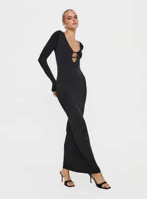 Lasan Long Sleeve Maxi Dress Black Topaz Glow Window Glow