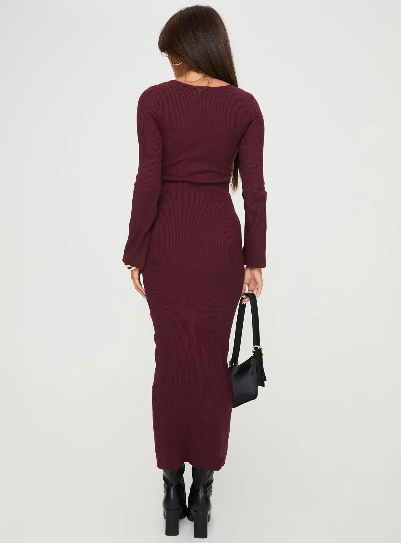 Rydelle Cut Out Knit Maxi Dress Maroon Gorgeous floor-length style