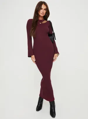 Rydelle Cut Out Knit Maxi Dress Maroon The dress??s simple design allows you to dress it up or down depending on your style