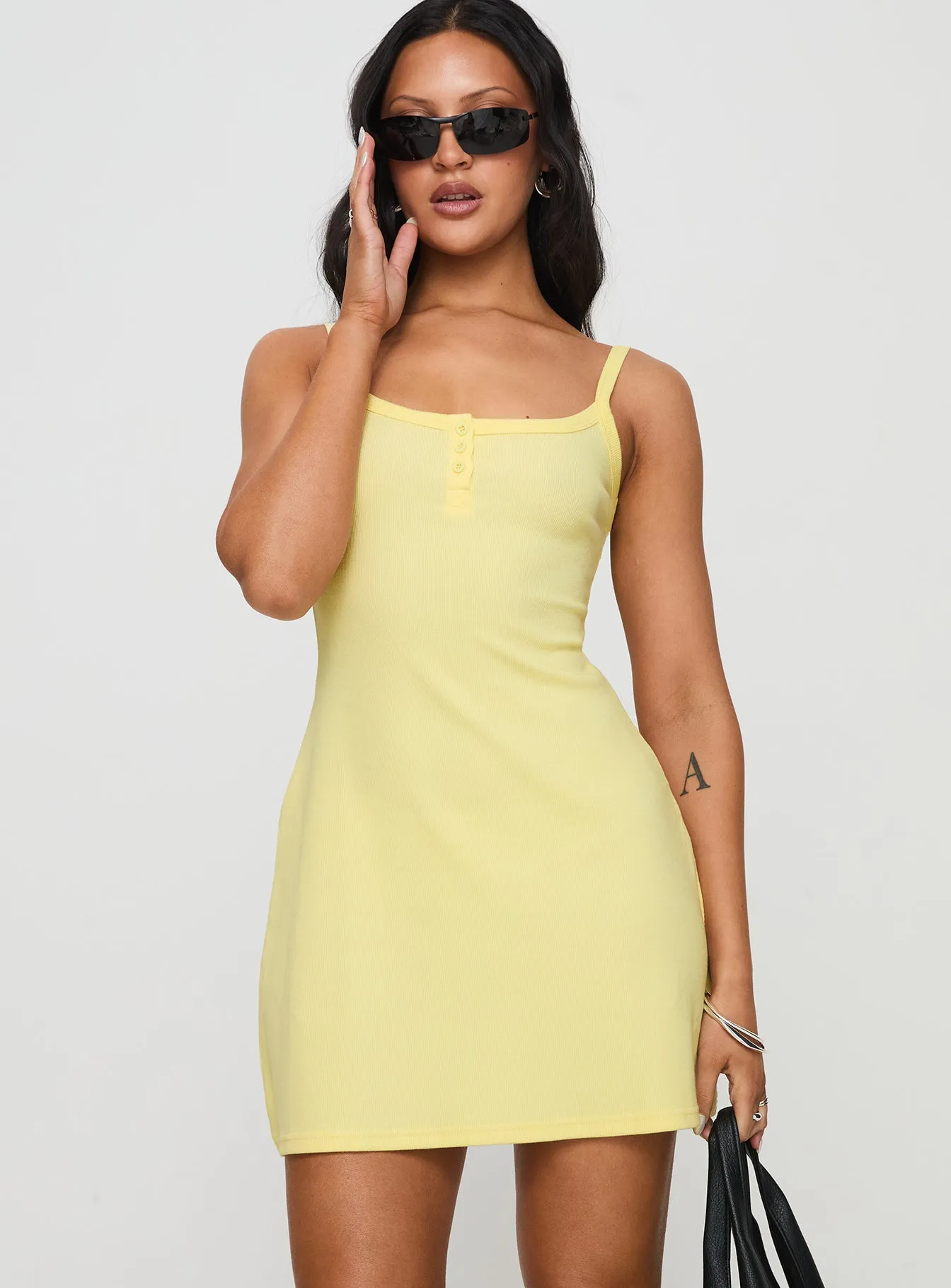 Fashionable short dress for events Baseline Rib Mini Dress Yellow