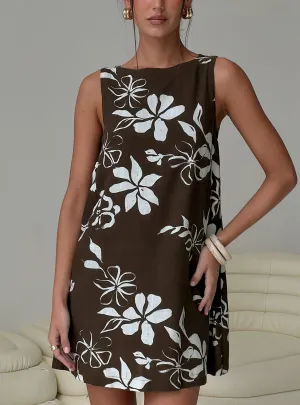 Floral Chic We Could Go Mini Dress Brown Floral