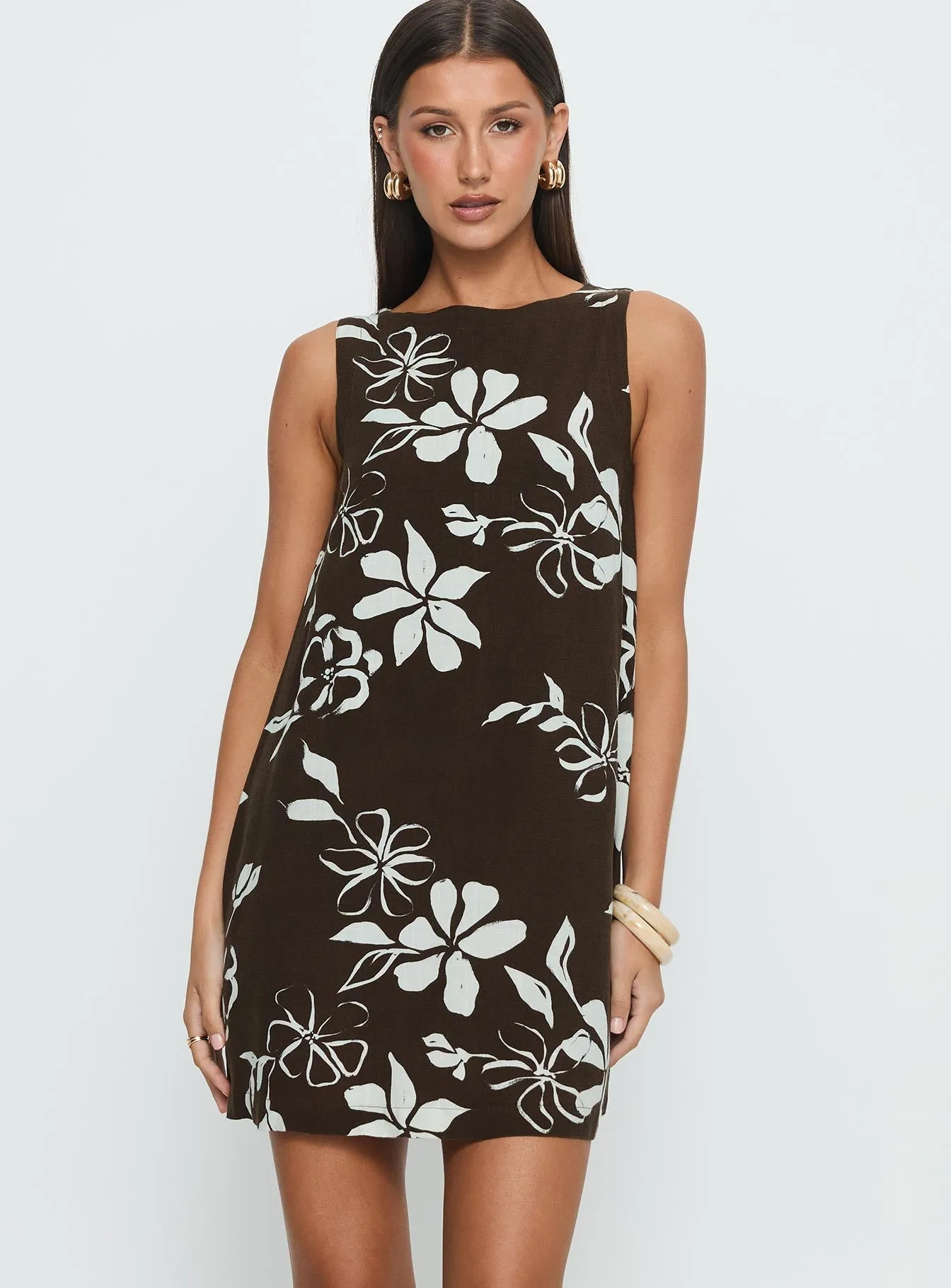 Trend Pop We Could Go Mini Dress Brown Floral