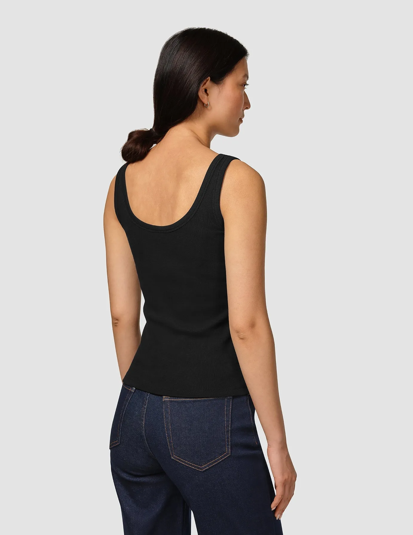 Rib Tank Top Black HighCollared Design
