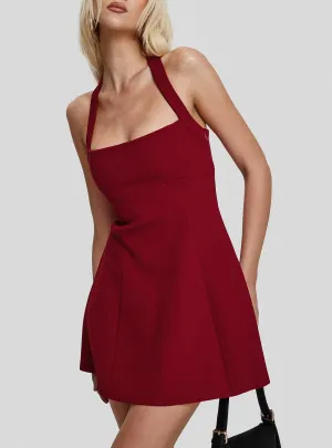 boho vibe Alyn Halter Mini Dress Wine Red Petite