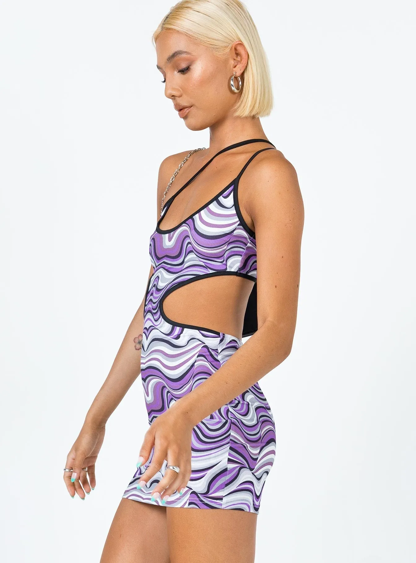 Benjamin Mini Dress Purple Multi Playful chic outfit