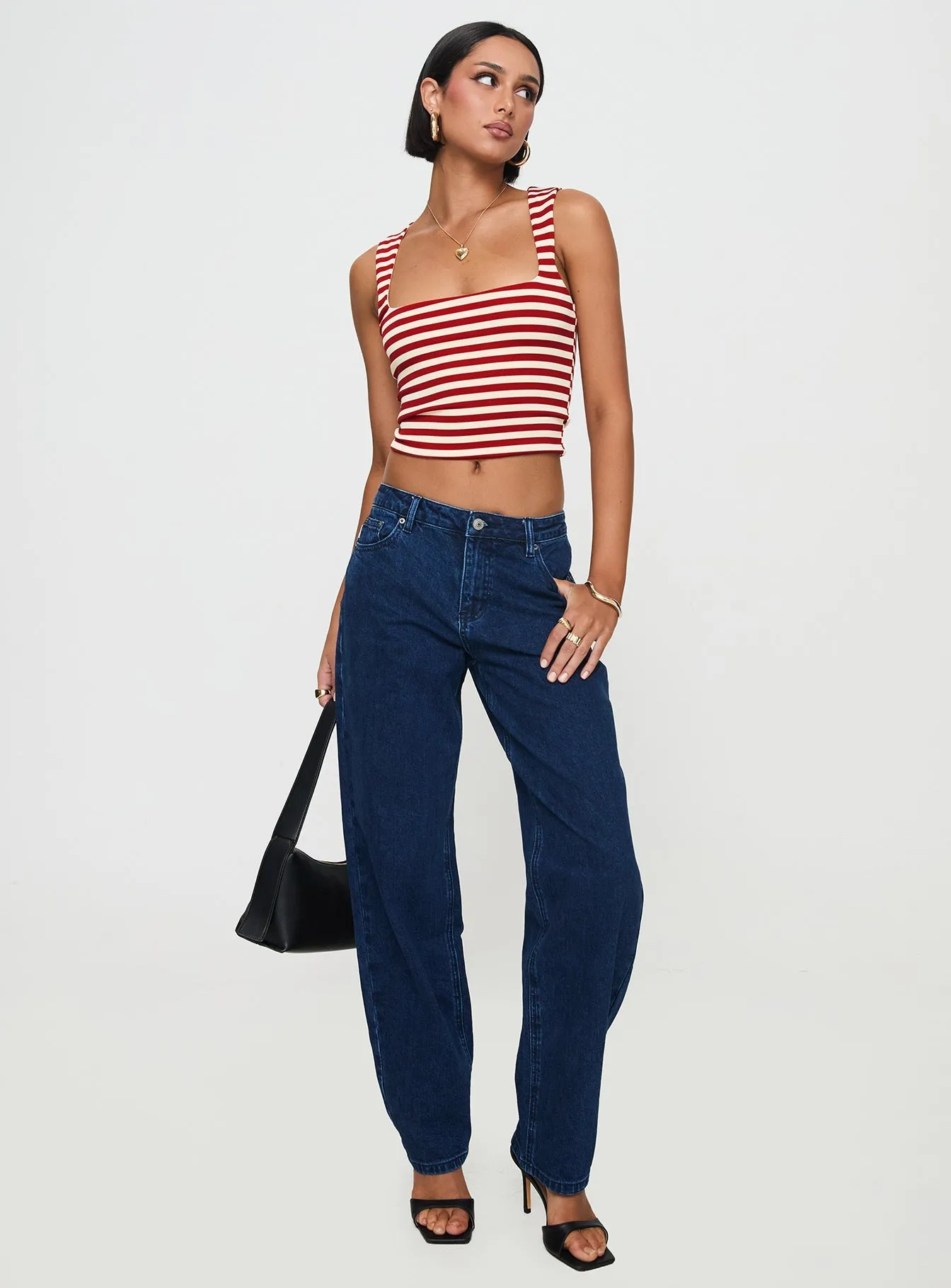 Weighted Hemline Traveler Gear Luxury Britta Mid Rise Tapered Leg Jeans Dark Wash