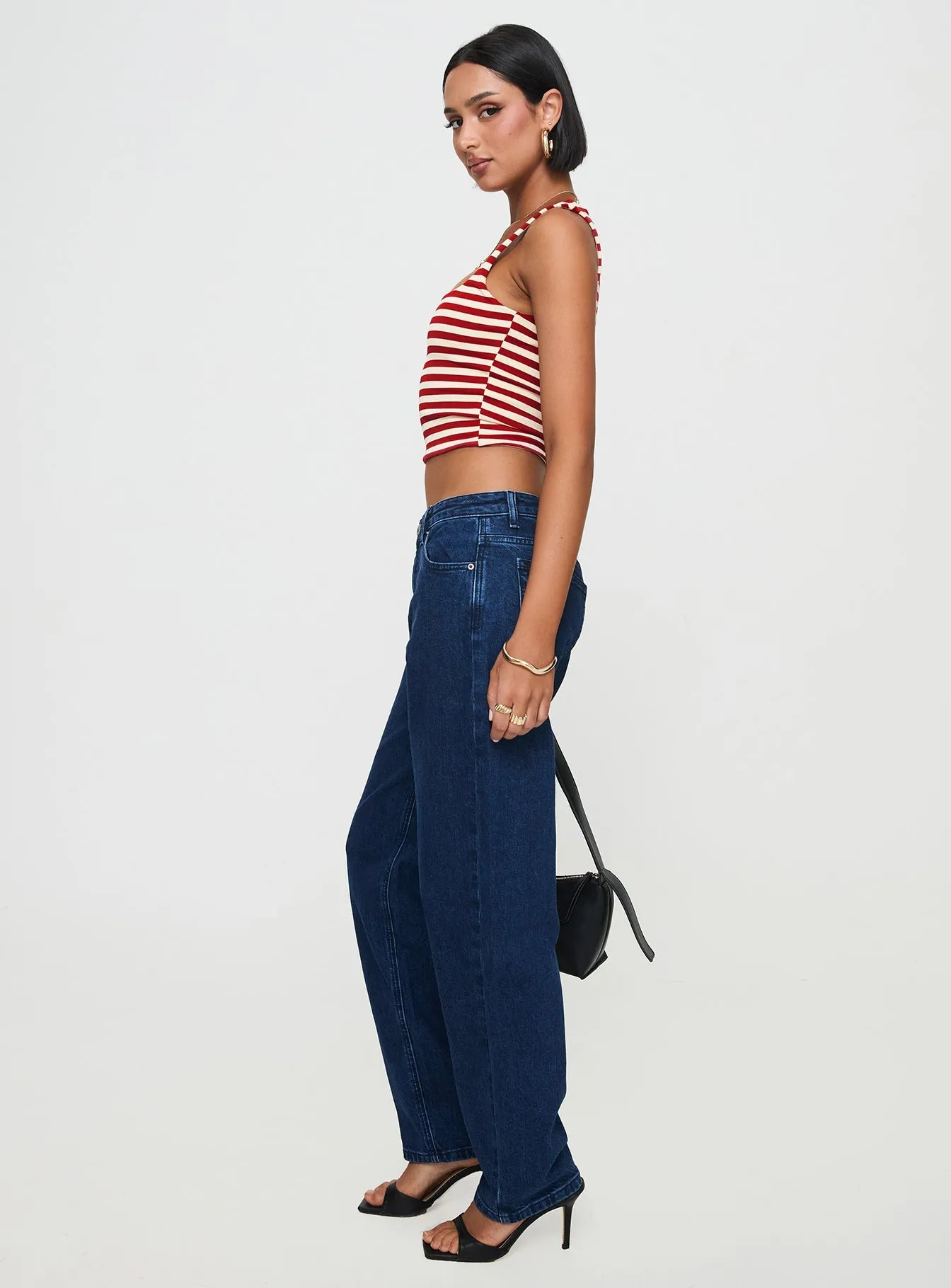 Britta Mid Rise Tapered Leg Jeans Dark Wash No Iron Wear