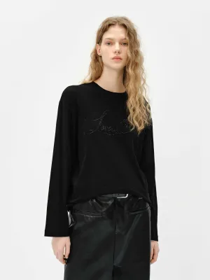 Reinforced Collar Soft Layering Loose Letter Print T-shirt