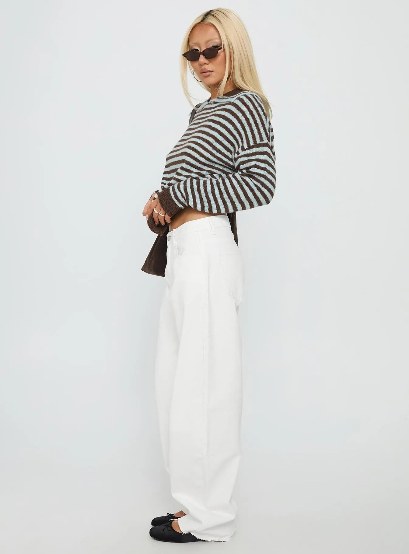 Cozy Vibe Kaio Mid Rise Barrel Leg Denim Jeans White