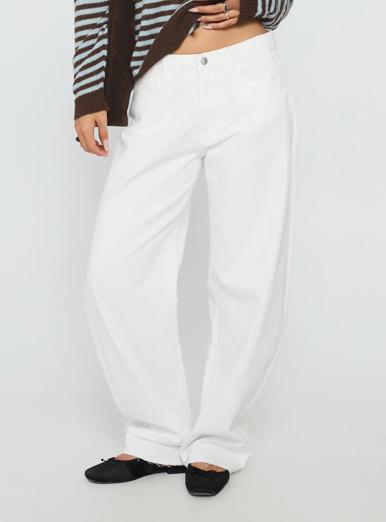 Breathable fabric Kaio Mid Rise Barrel Leg Denim Jeans White