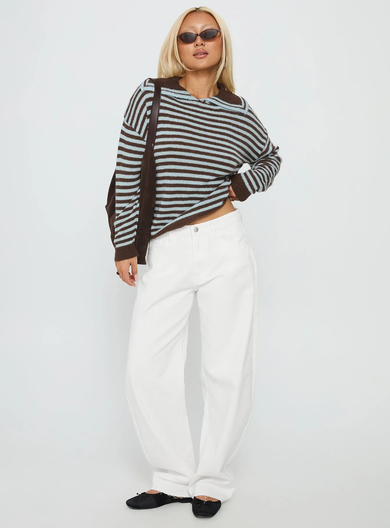 Kaio Mid Rise Barrel Leg Denim Jeans White Street Mood