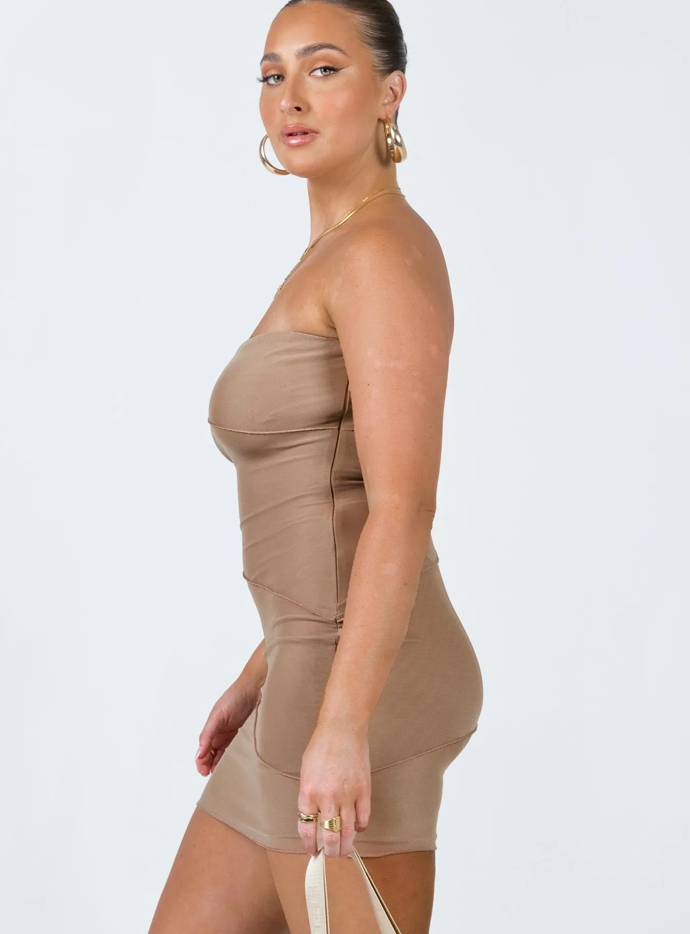 Giorgia Strapless Mini Dress Beige Fun Glam Light Fit