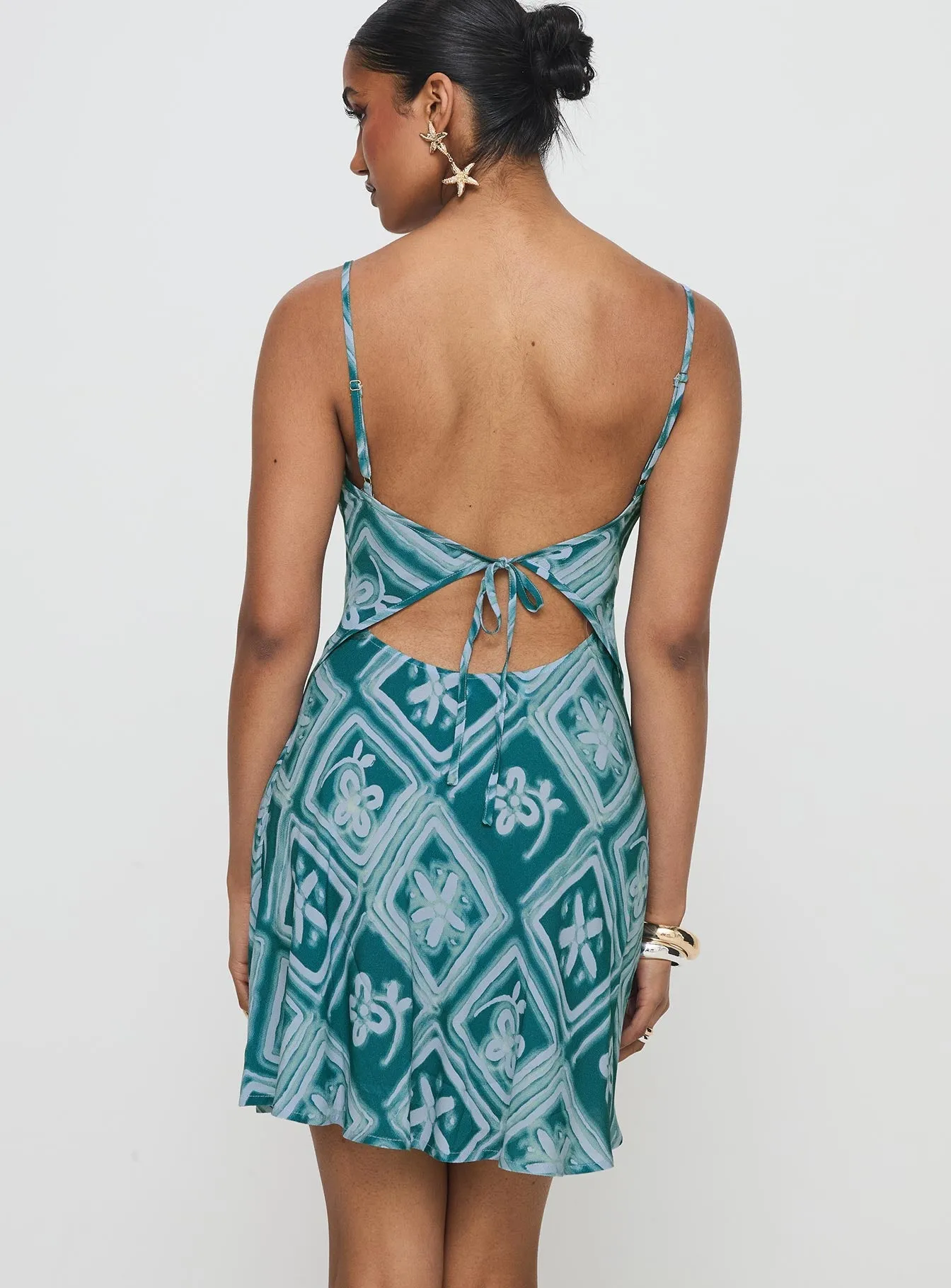Vittorio Bias Cut Mini Dress Blue Multi Way Tying Option