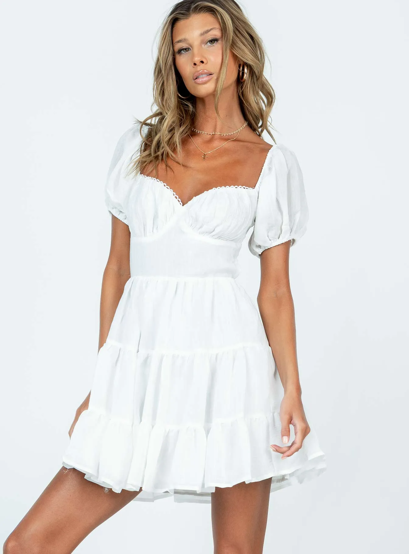 Danny Mini Dress White Overlapping Panel Design Elasticized Waistband