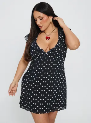 I Guess So Mini Dress Black Polka Dot Curve Flattering Fit Trendy Wearable
