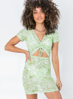 TWIIN Glitch Mesh Mini Dress Multi Green Soft Touch Smart Fit Look
