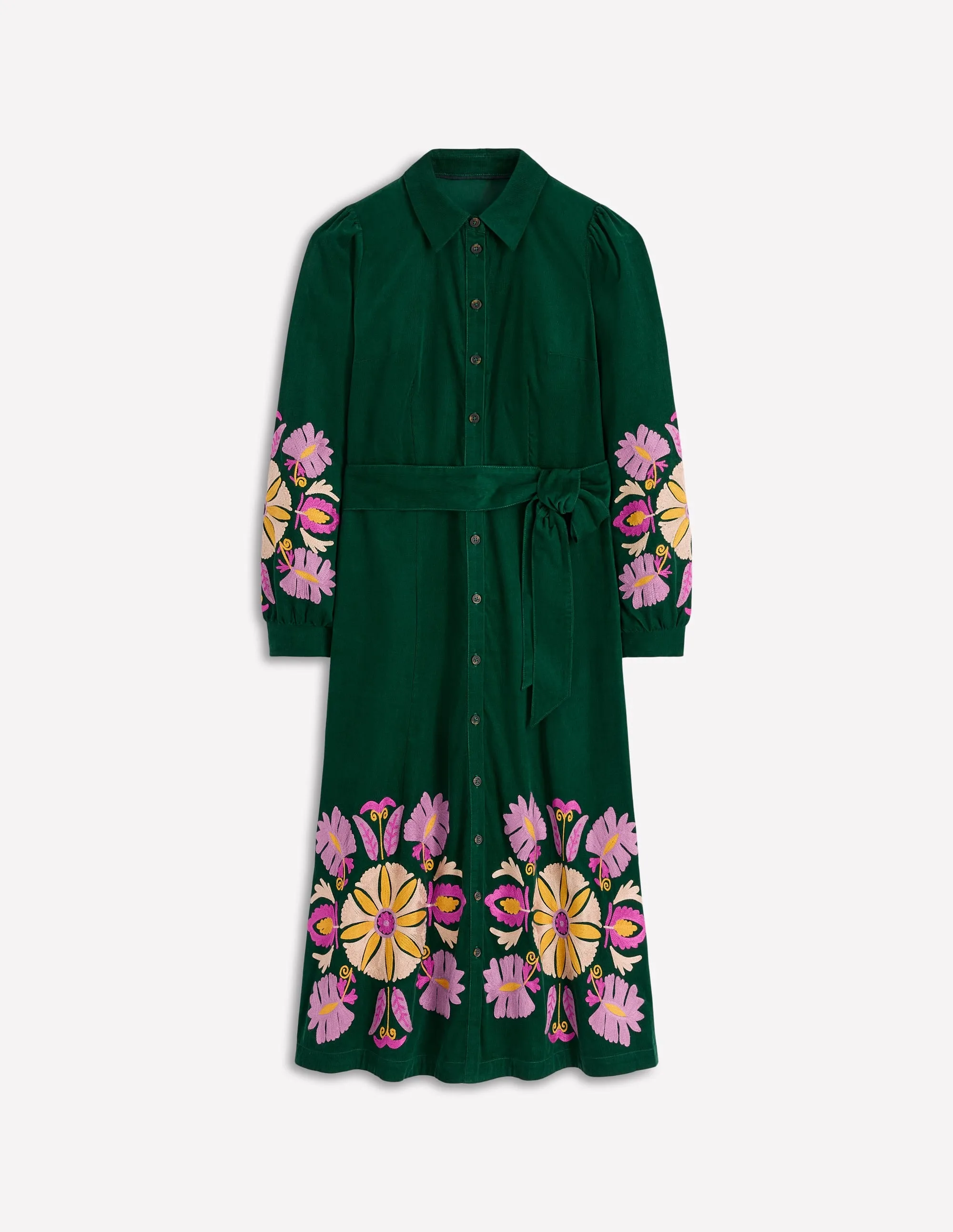 Grass Smell Book Cafe Clara Cord Midi Dress-Emerald Night, Embroidery