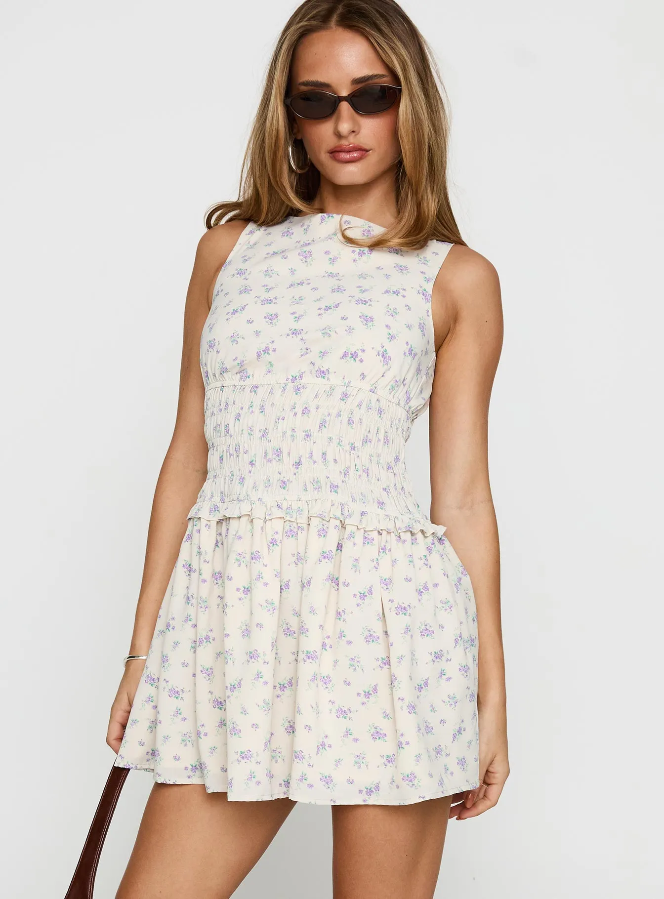 Yennifer Shirred Mini Dress Floral Multi Glow Cool