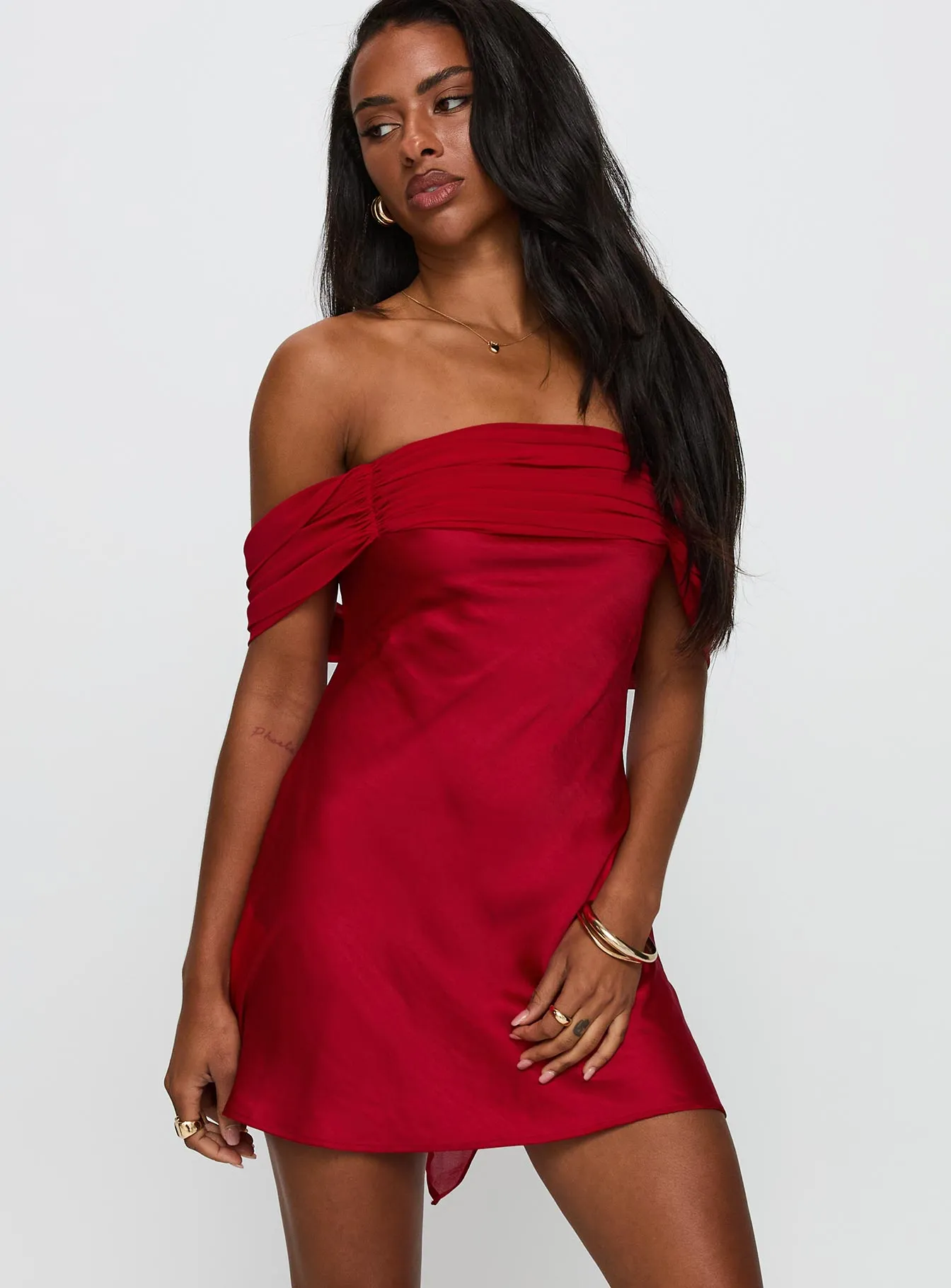 Adoration Mini Dress Red Model Off Edge Glow