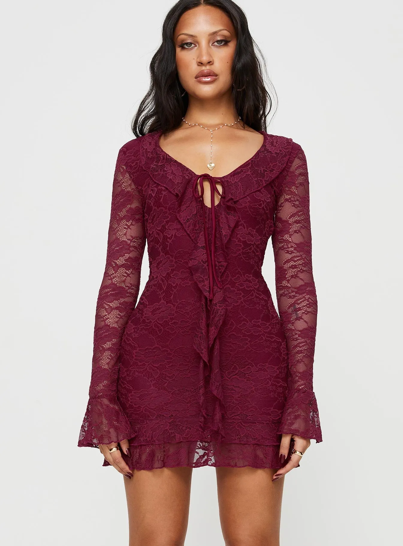 Stretch Fabric Simple Vibe Sidonie Long Sleeve Mini Dress Red