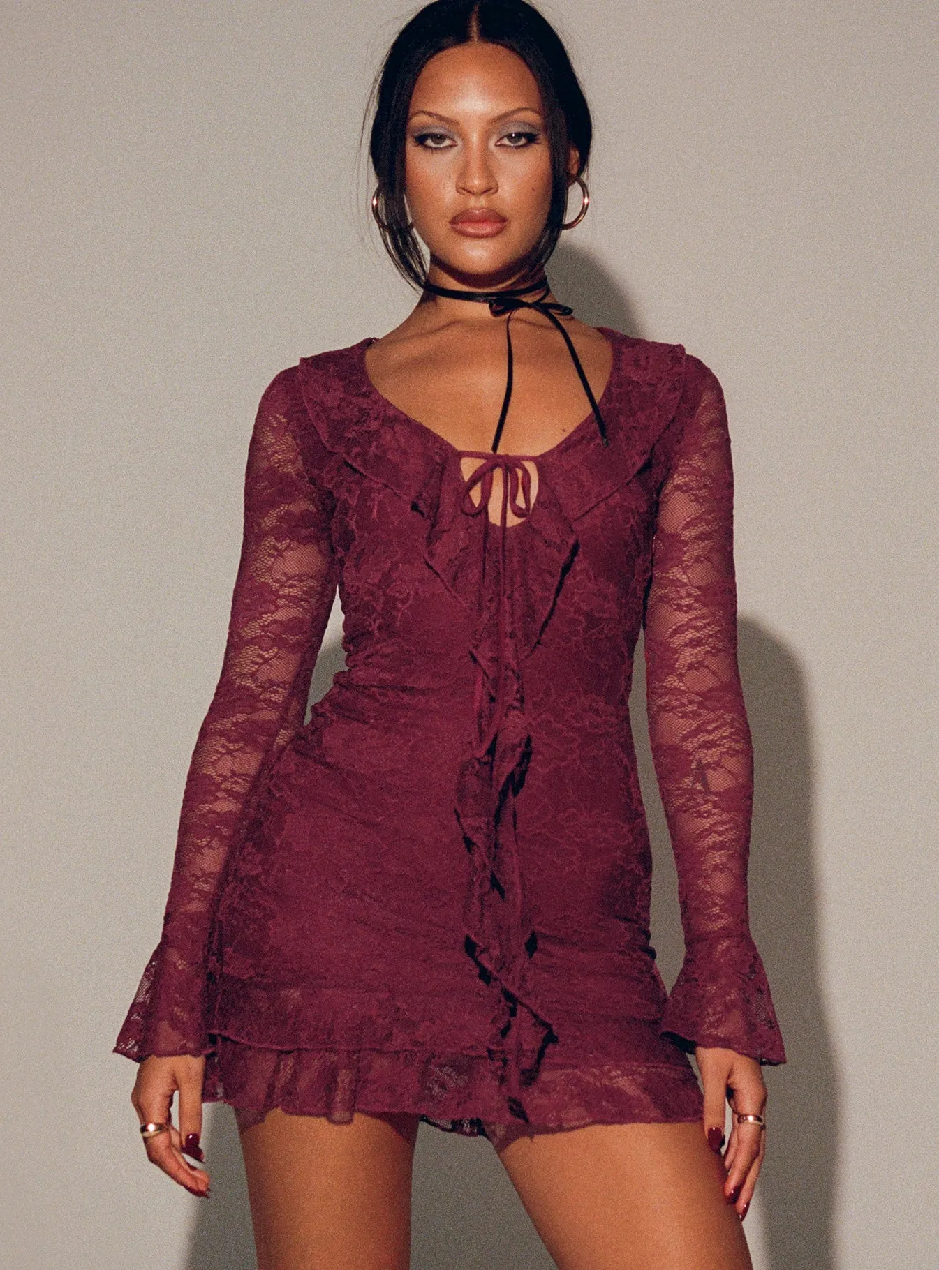 Relaxed Design Ventilated Underarm Panels Sidonie Long Sleeve Mini Dress Red