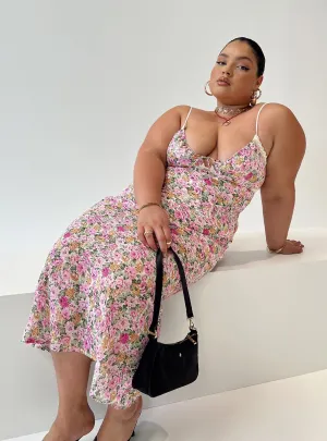 Maxi dress with belt Emily Maxi Dress Pink Floral Curve