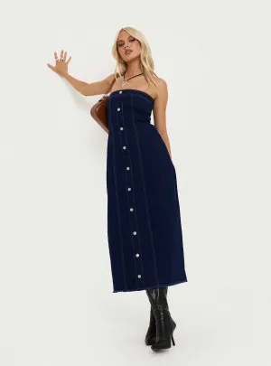 Wood Glow Amber Glow Stoltz Denim Midi Dress Blue