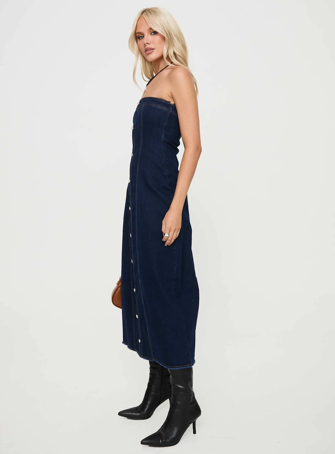Marina Scene Sapphire Glow Stoltz Denim Midi Dress Blue
