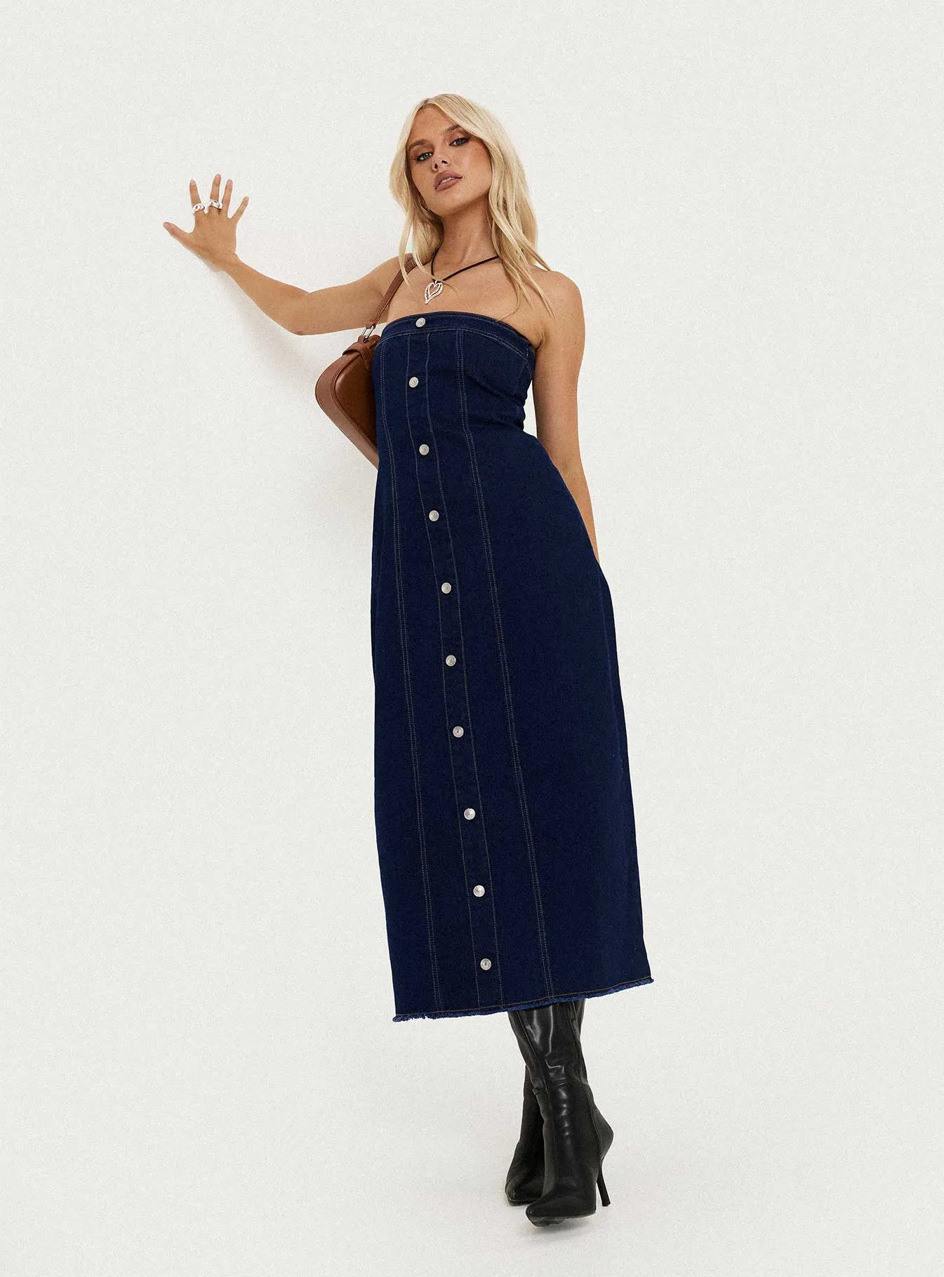 Wood Glow Amber Glow Stoltz Denim Midi Dress Blue
