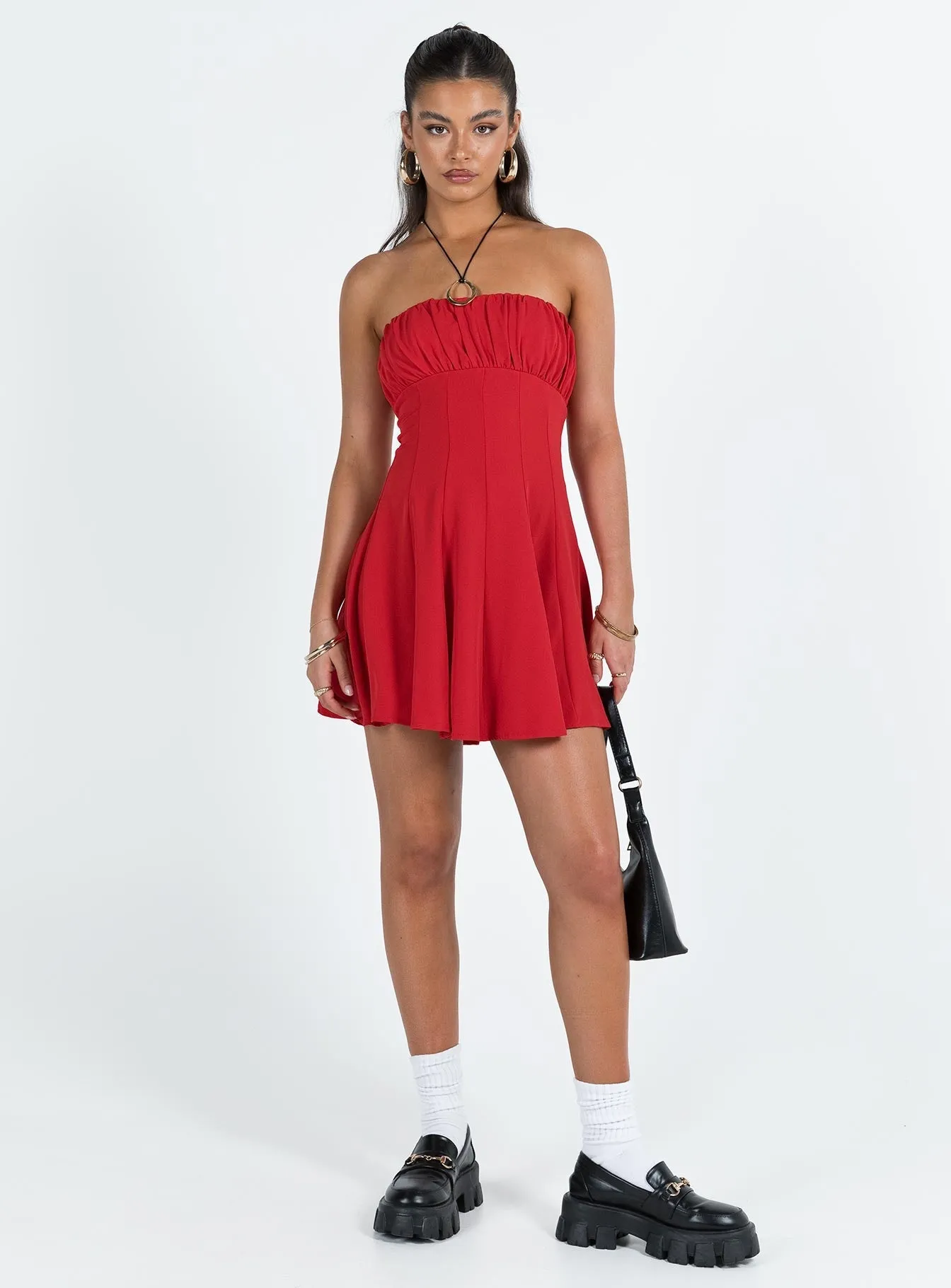Sheer Panel Insertion Fresh Chic Largo Strapless Mini Dress Red