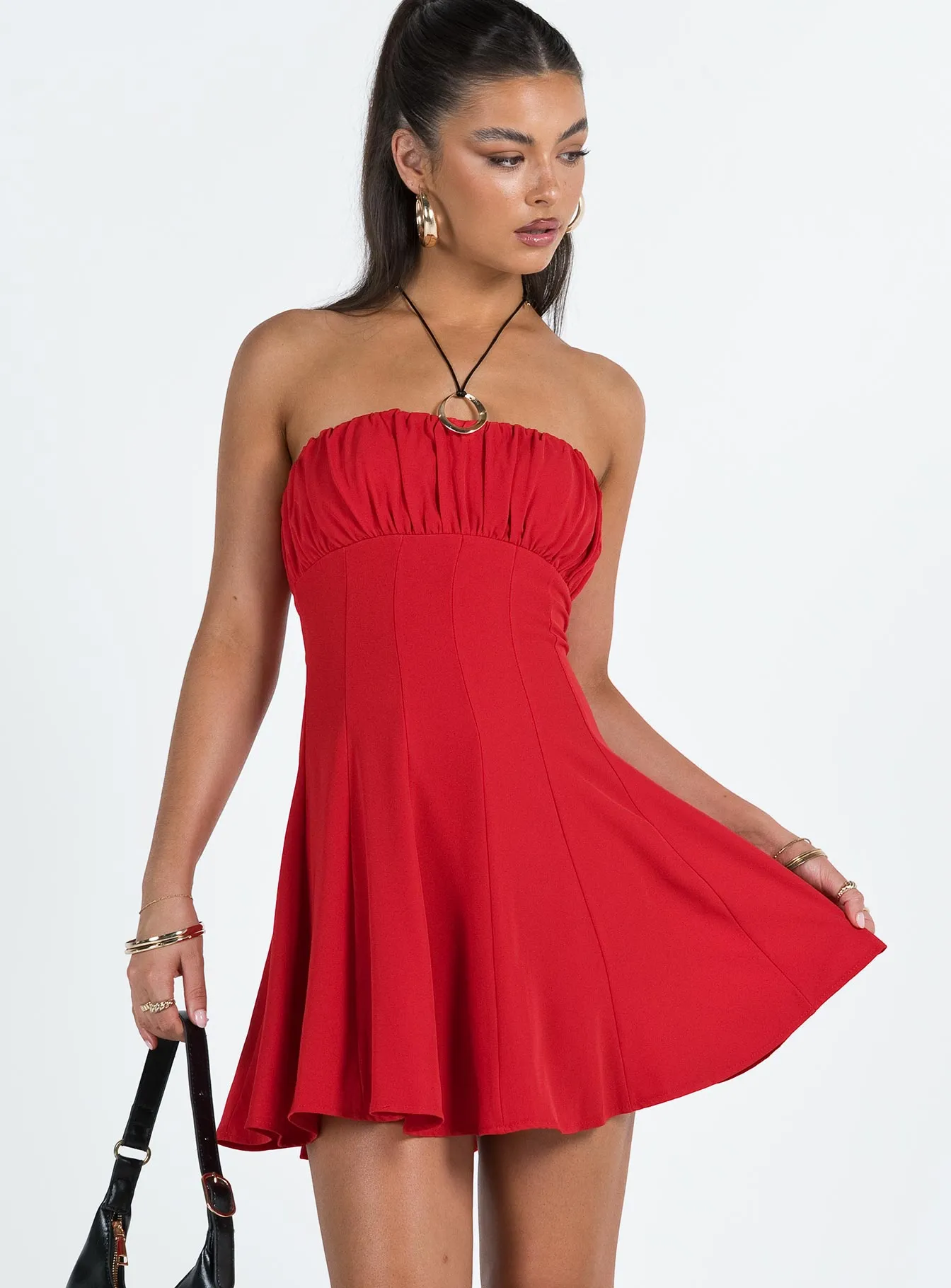 Largo Strapless Mini Dress Red Elegant Wear Urban Fashion