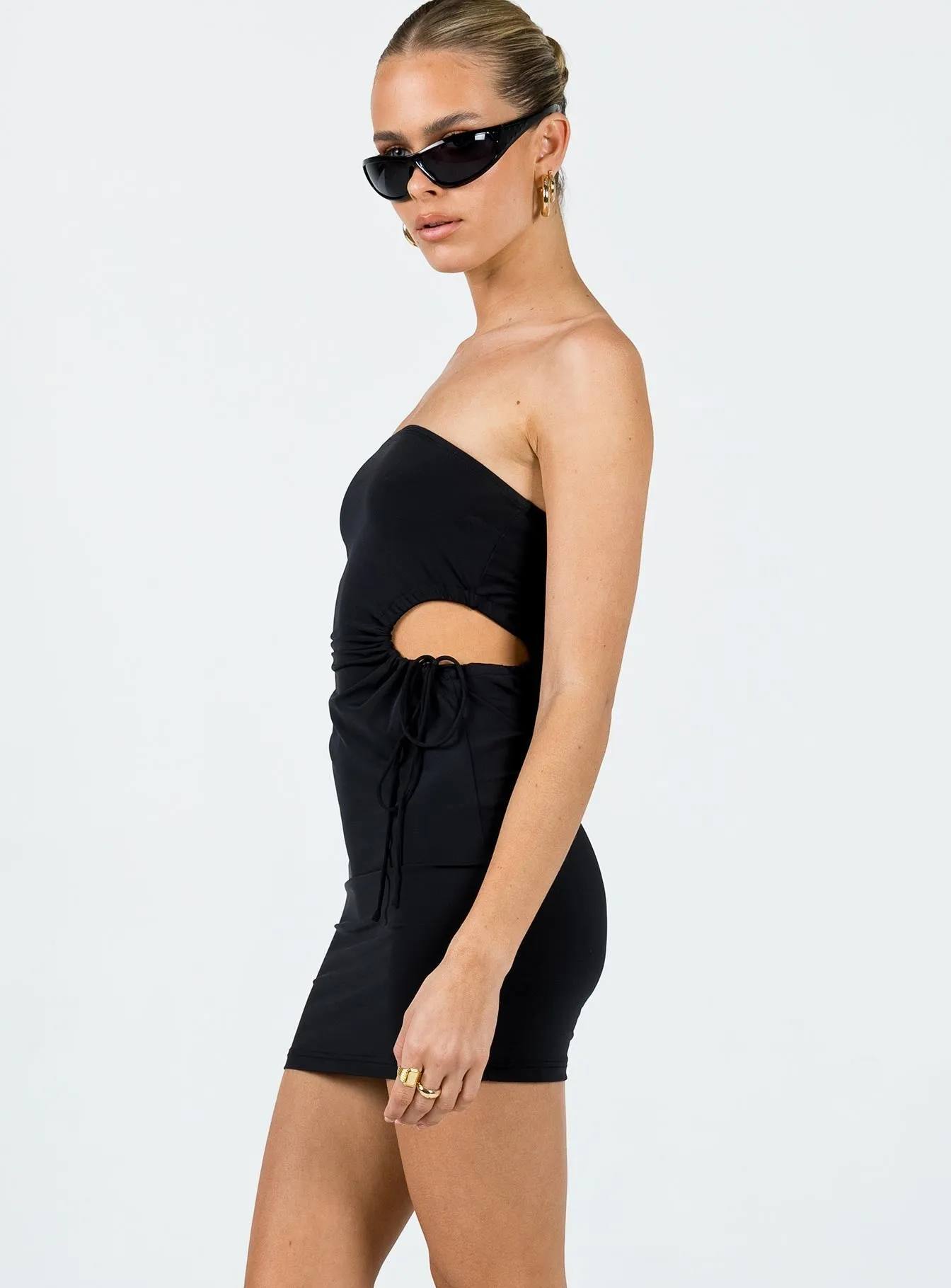 Ashten Eco Nylon Strapless Mini Dress Black Charming Look Flirty Design