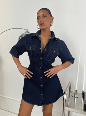 Scene Mode Davro Mini Dress Dark Wash Denim
