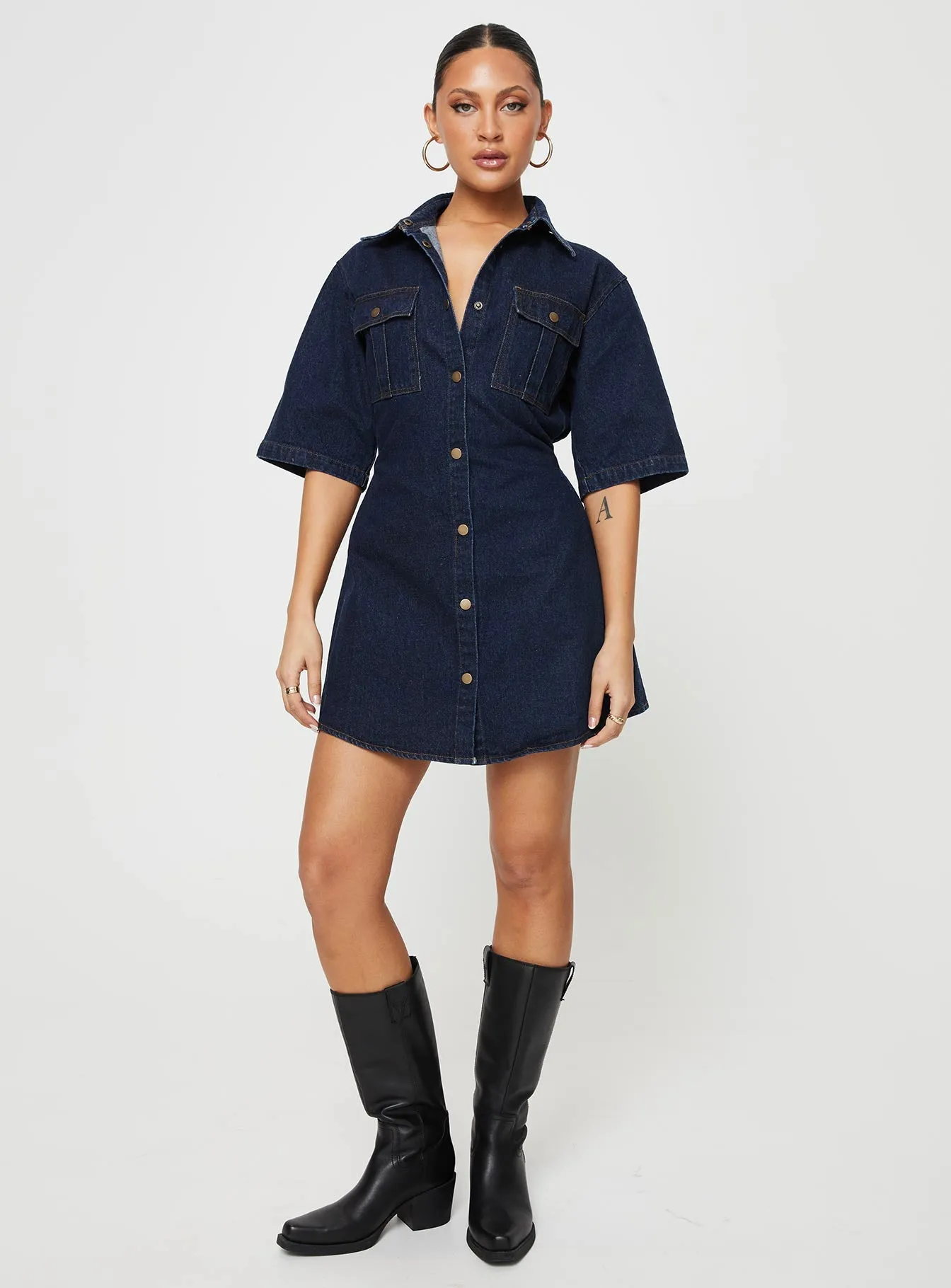 Davro Mini Dress Dark Wash Denim Tear Resistant Weave