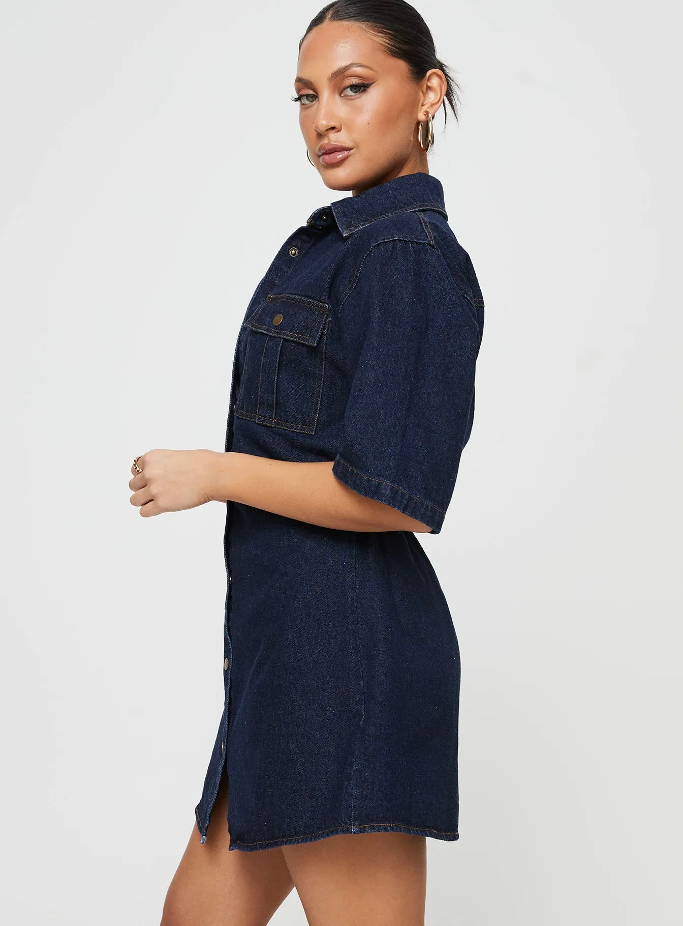 Davro Mini Dress Dark Wash Denim Vibrant Fashion Adjustable drawstring