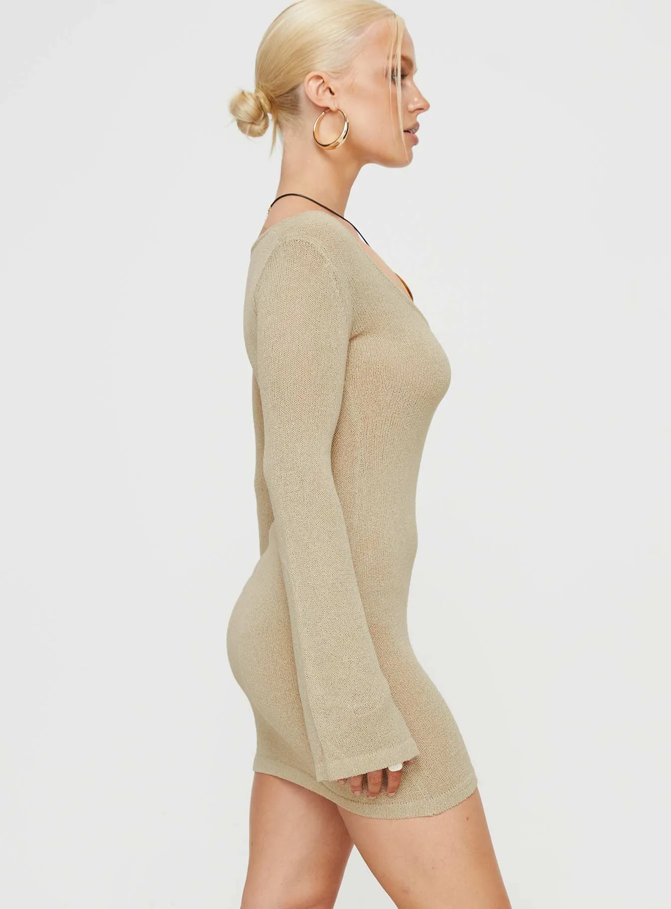 Balart Long Sleeve Mini Dress Beige Photo Ready