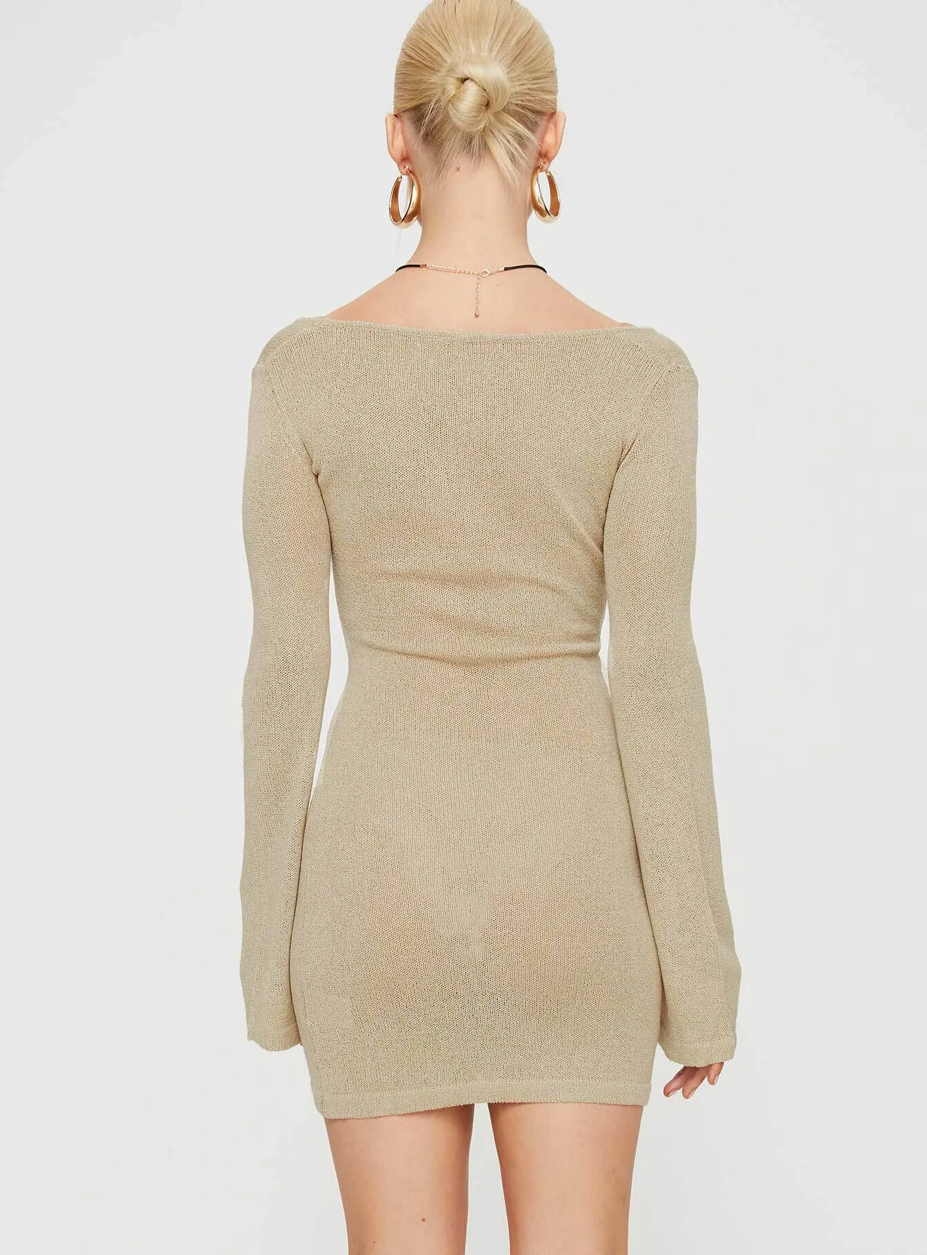 Balart Long Sleeve Mini Dress Beige Fun floral mini Comfort Look