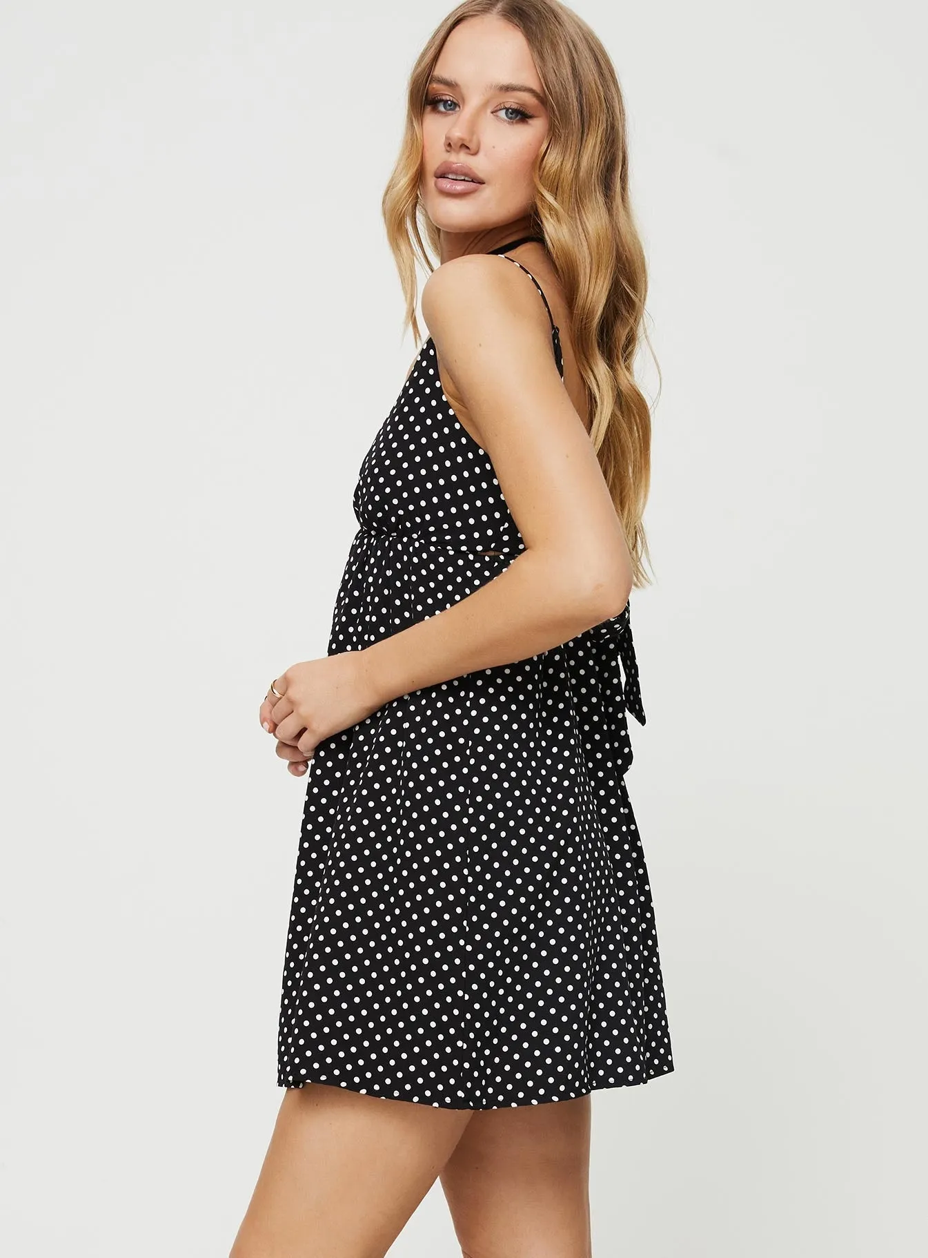 Urban Light Layered Neckline Koko Mini Dress Black Polka Dot