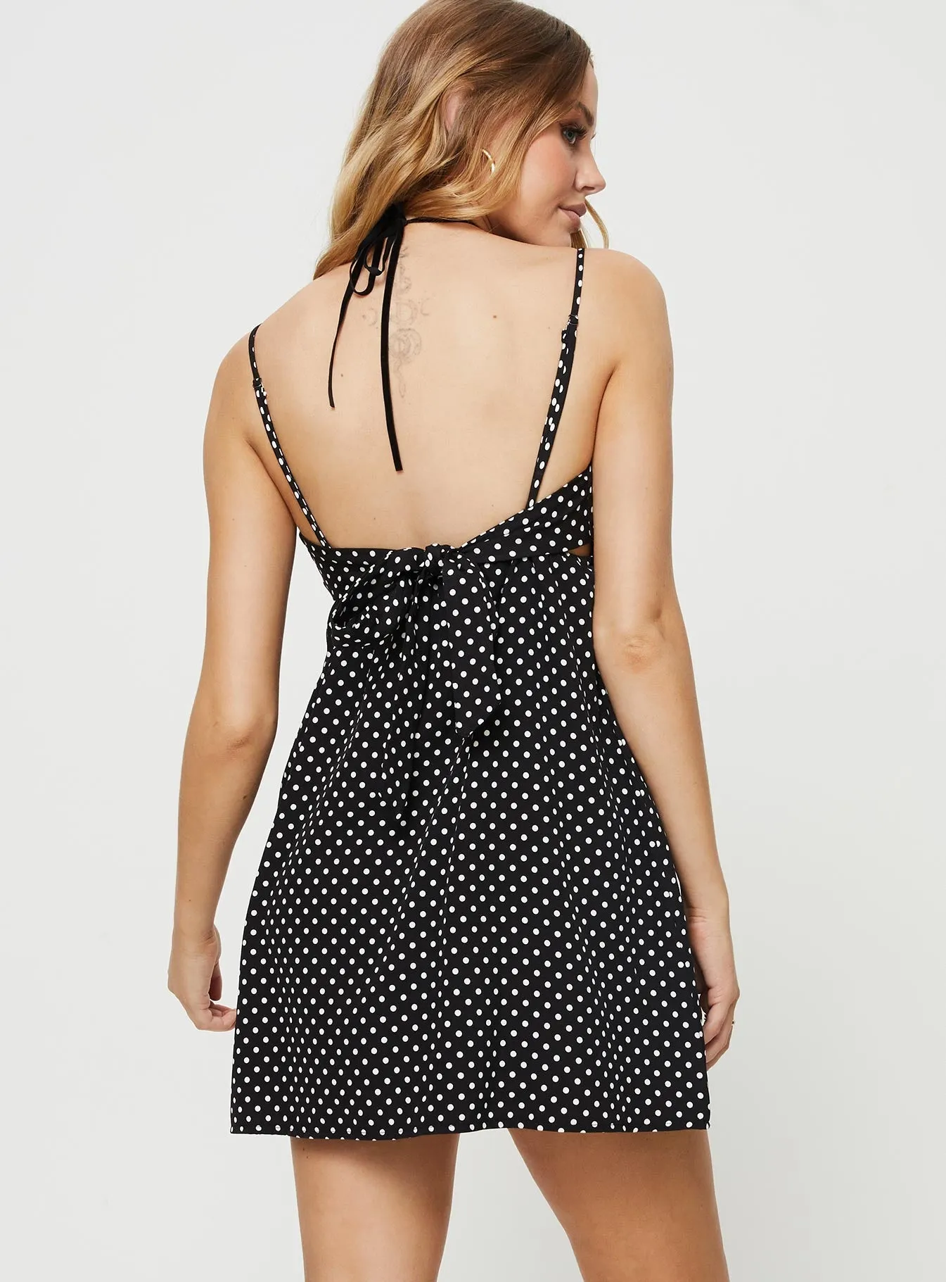 Koko Mini Dress Black Polka Dot Adjustable Shoulder Straps