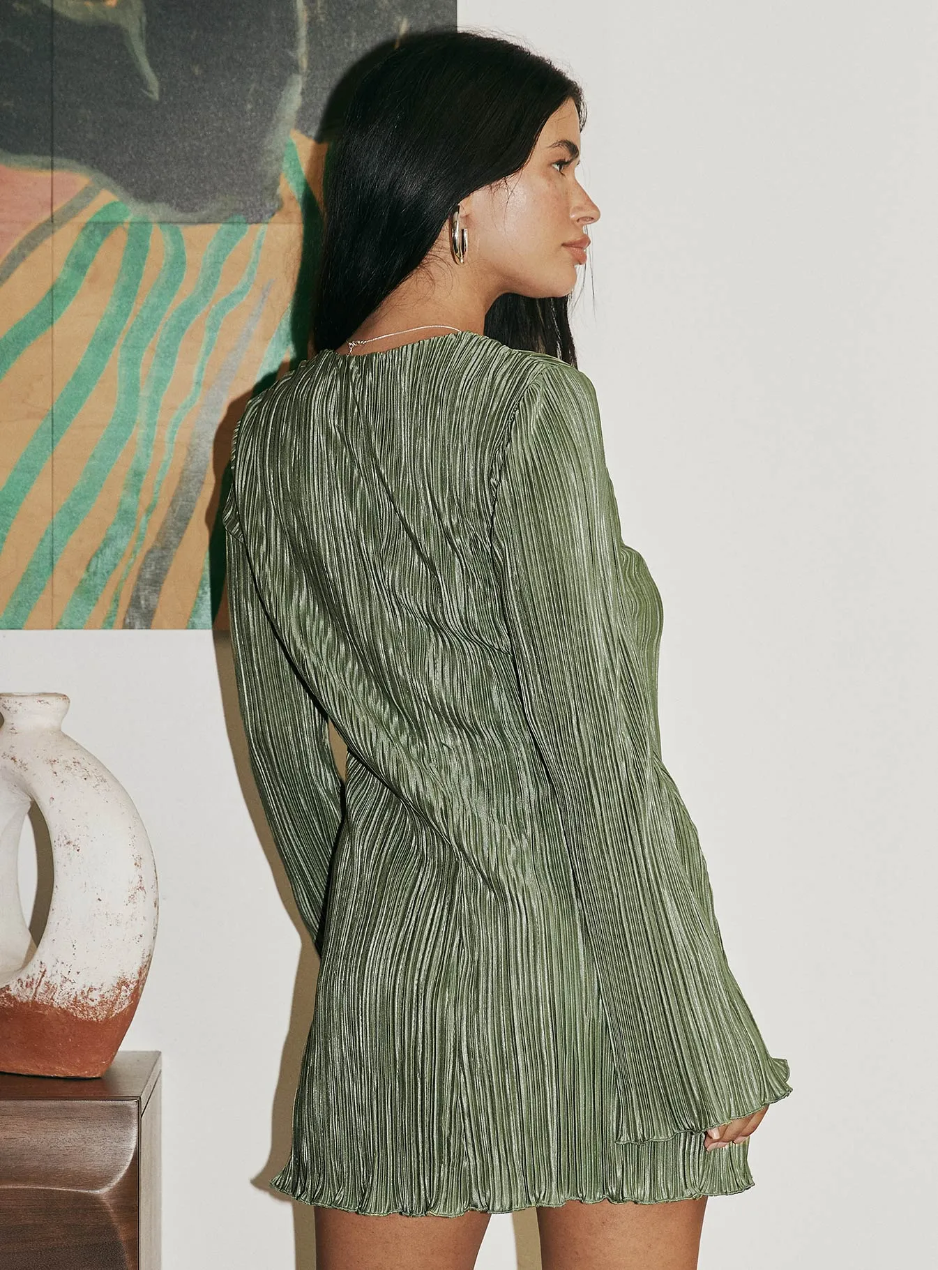 Timeless playful piece Malop Long Sleeve Mini Dress Sage