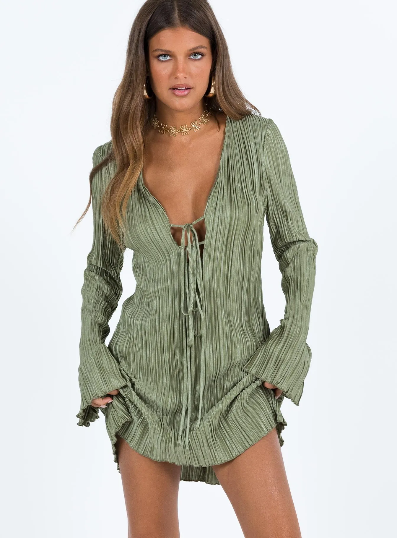 Perfect Fit Malop Long Sleeve Mini Dress Sage
