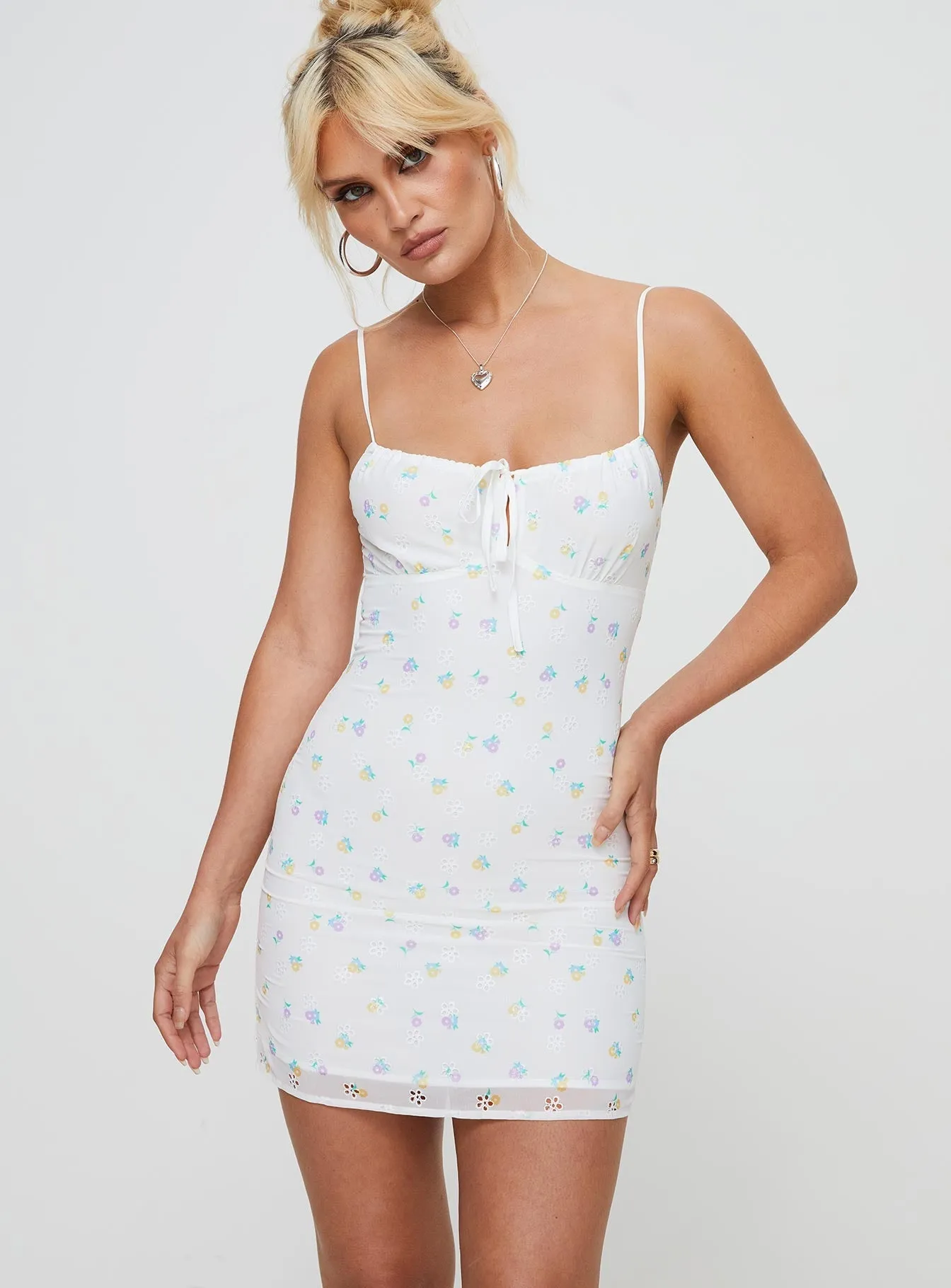 Miad Mini Dress White Elegant mini with floral prints Charming Design