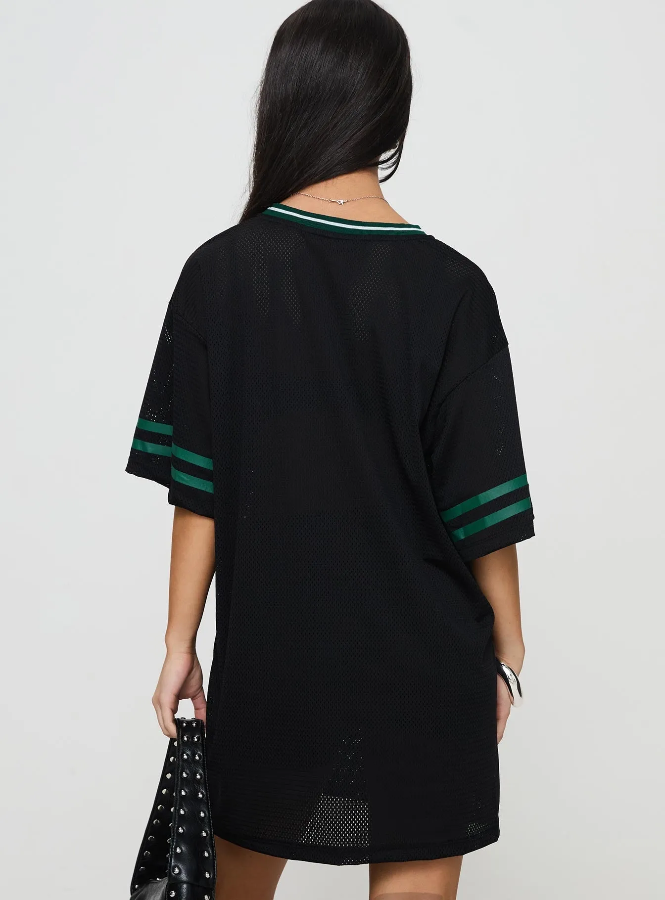 Michail Jersey Mini Dress Green Boho Style Tiered Design
