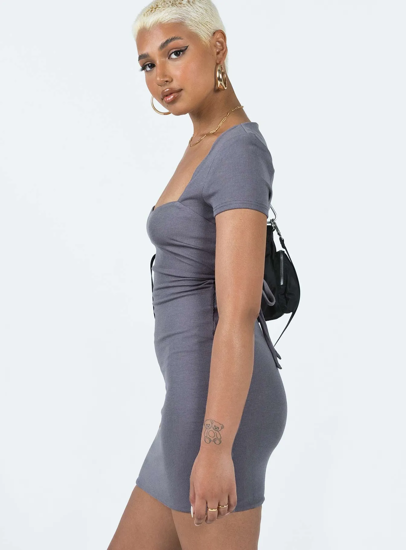 Nolan Short Sleeve Mini Dress Slate Youthful Style Casual Day Out