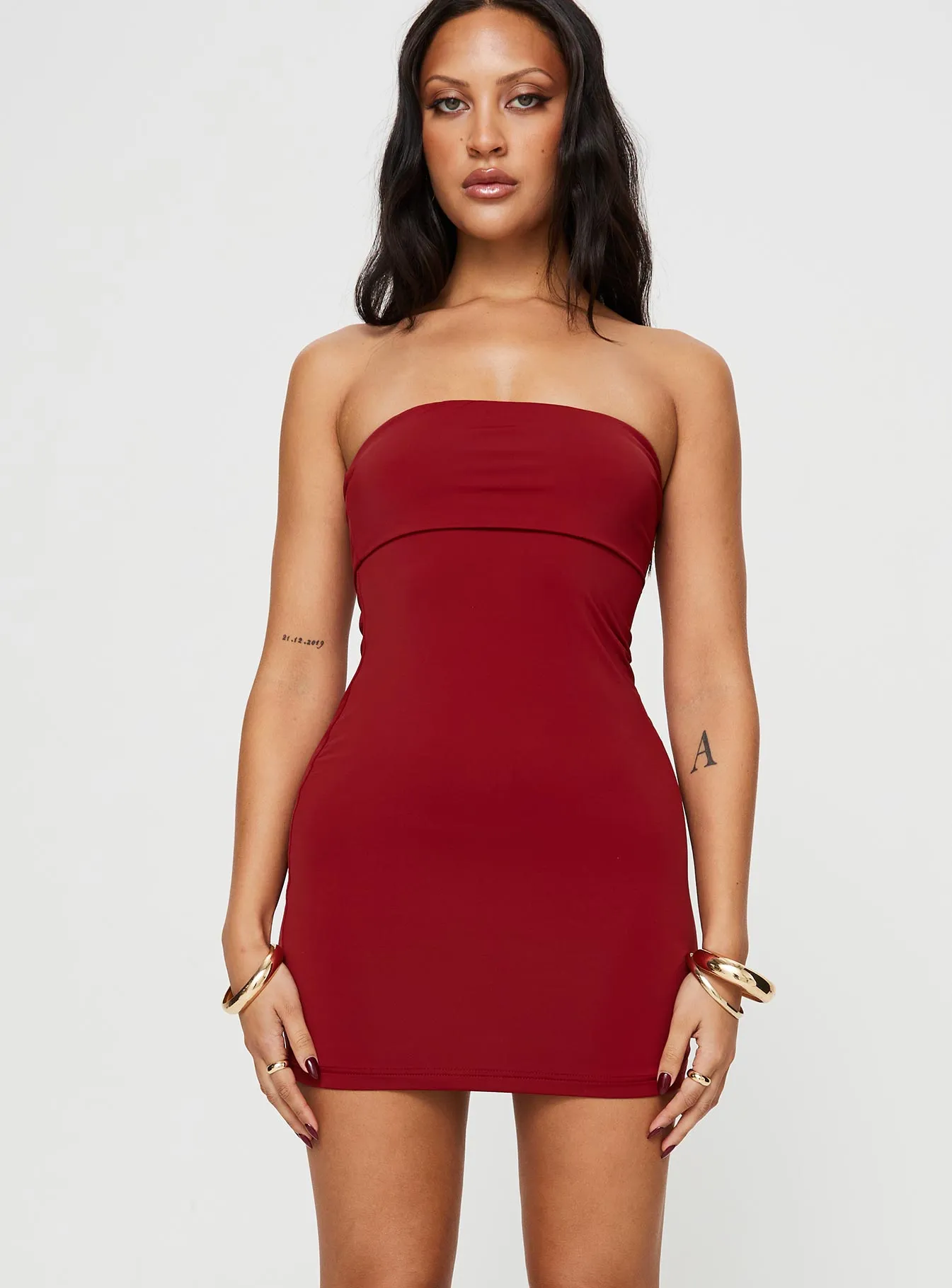 Strutter Strapless Mini Dress Red Trend Glow Edge Light