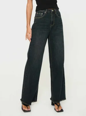 Morris Mid Rise Wide Leg Denim Jean Grunge Wash fade resistant color Durable Fabric