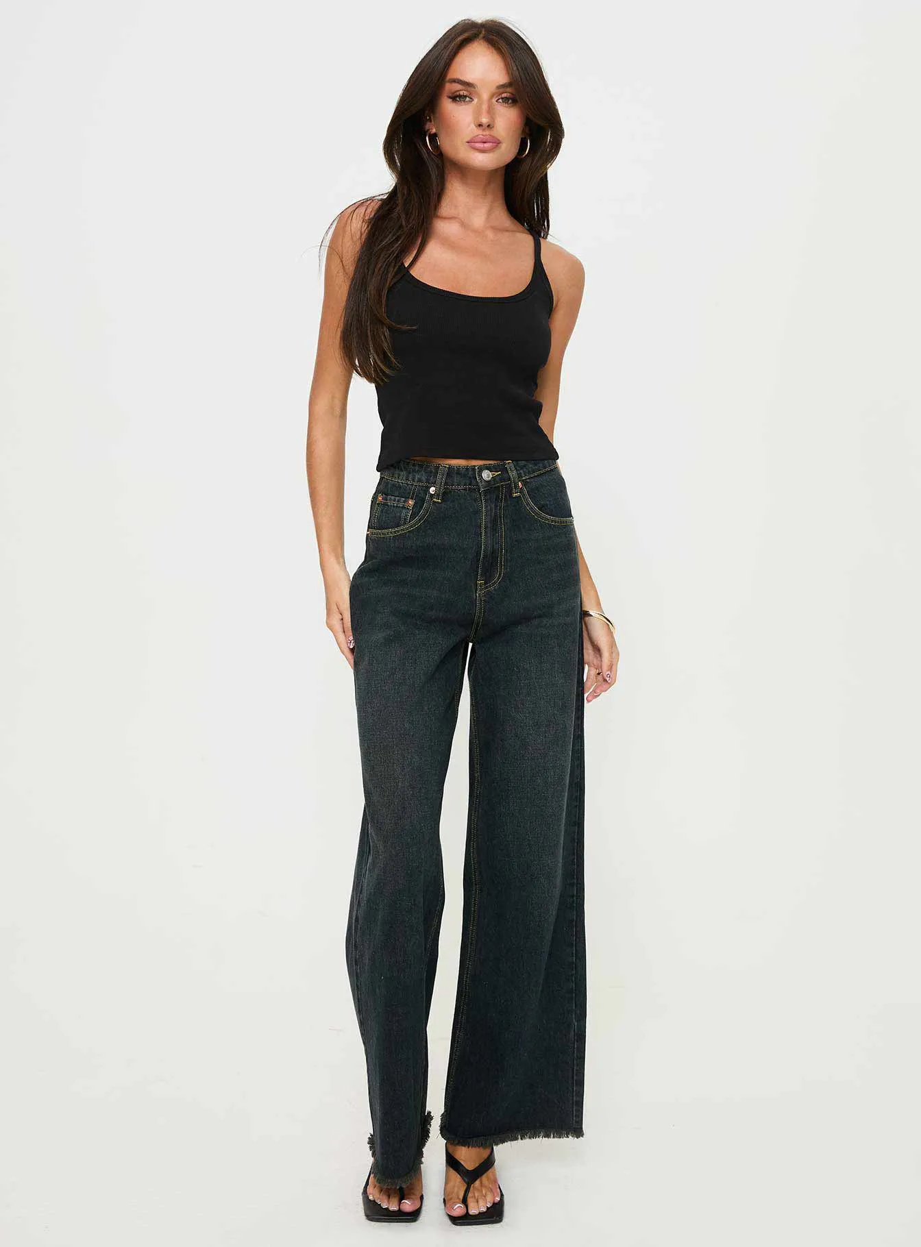 Athlete Fit Holiday Vibes Natural Style Morris Mid Rise Wide Leg Denim Jean Grunge Wash