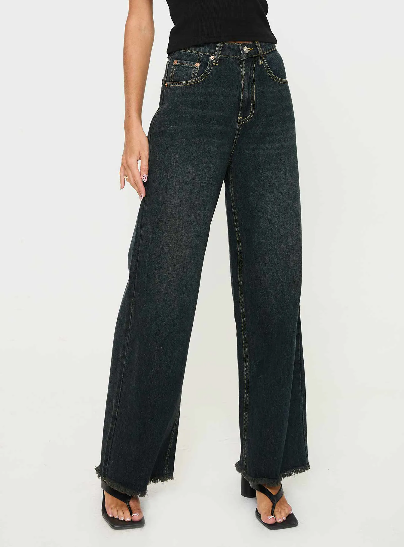 Morris Mid Rise Wide Leg Denim Jean Grunge Wash fade resistant color Durable Fabric